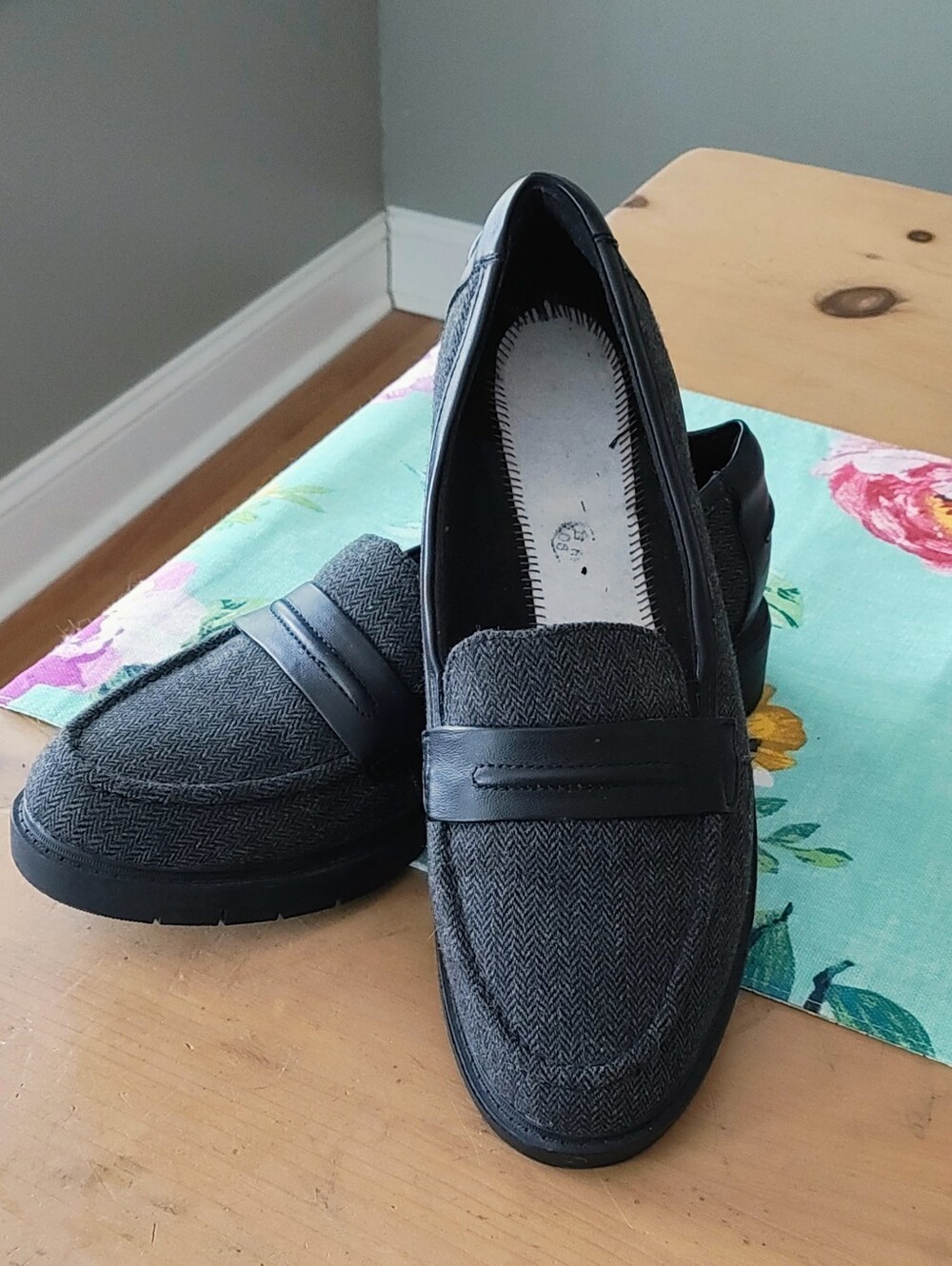 Clarks Charcoal/Black Herringbone Slip-On Loafers